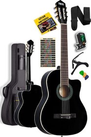 Resim Midex MGX-100BK-BAG Üst Seviye Klasik Gitar 4/4 Sap Ayarlı Gül Klavye (Tuner Çanta Askı Capo Metod Pena) Outlet 