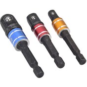 Resim Folinda 3'lü Uç Dönüştürücü Seti - 1/4" Hex Shaft'tan Kare Uca, Elektrikli Ve Pnömatik Araçlar İçin, Krom Vanadyum Çelik, Sabit Bağlantı 