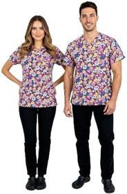 Resim Unisex Neşeli Mod Desenli Likralı Hemşire Doktor Cerrahi Scrubs Üniforma Takım, XS 