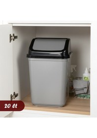 Resim Porsima 0099 Kapaklı Gri-siyah Çöp Kutusu - Favori Banyo Ve Mutfak Çöp Kovası 20lt Gri 