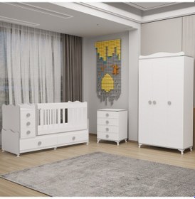 Resim Melina Bebek Odası Yıldız 3 Kapaklı Ve Şifonyer - Gri Beyaz 