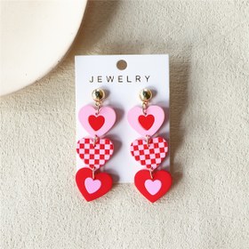 Resim 1 Çift Kadınlar için Sevgililer Günü Dama Tahtası Kalp Baskılı Kil Dokulu Uzun Romantik Seksi Tatil Partisi Akrilik Küpeler 