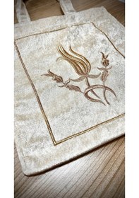 Resim Nakışlı Kadife Kuran Çantası Kuran Çantası Çeyizlik Seccade Çantası Gold Cappucino Çok Renkli 