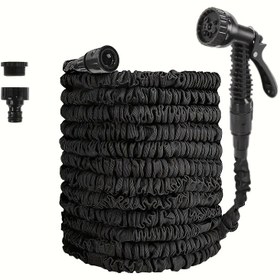 Resim 3X Teleskopik Ağır Hizmet Kauçuk Bahçe Hortumu Yüksek Basınçlı Su Tabancası, Dikişsiz, Taşıması Kolay, Aşınmaya Dayanıklı, Sağlam, Esnek, 3/4GHT, Bahçe, Açık Hava, Avrupa Konu Adaptörü Dahil 