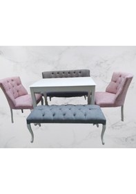 Resim Berjer Çay Set Kayın Lüken Aslan İskelet Parlak Beyaz Kapitone Döşem Kalite Kumaş Kutuda Sevk El Yapım 