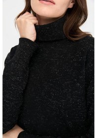 Resim Desen Triko Kadın Tam Balıkçı Yaka Dikişsiz Kazak 23391 Siyah Siyah 