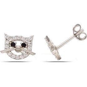 Resim Kedi Tasarım 925 ayar Gümüş Çocuk Küpe 