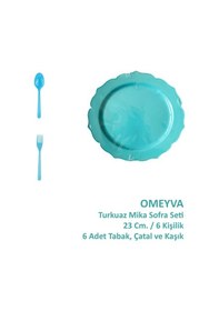 Resim Omeyva Mika Plastik Turkuaz Sorfa Piknik Seti - 23 Cm. - 6 Kişilik Tabak Çatal Kaşık Takımı 