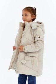 Resim Benitto Kids Kapüşonlu Kışlık Ponpon Detaylı Kız Çocuk Kaban 51354 Ekru 