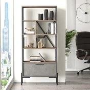 Resim Yurudesign Vista D Ofis Kitaplık Metal Ayaklı Kahve-Beton-Antrasit Vs4-Cga 