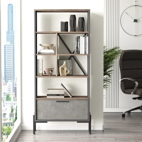 Resim Yurudesign Vista D Ofis Kitaplık Metal Ayaklı Kahve-Beton-Antrasit Vs4-Cga 