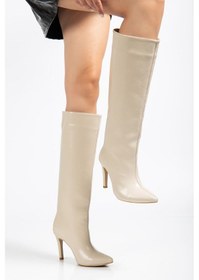 Resim Syt-2004 Bej Mat Kırışık Rugan Günlük Bayan Çizme Açık Bej - Kahverengi 