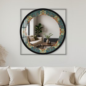 Resim Oryantal Çiçek Cam Tablo Yuvarlak Ayna - Siyah / 50 cm 