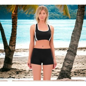 Resim Shopiolog Şeritli Şortlu Yüzücü Bikini 