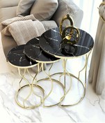 Resim GEZEGEN GOLD MERMER DESENLİ SİYAH SEHPA sarı ayaklı gold zigon sehpa ,kırılmaz camlı zigon sehpa Renk GOLD 