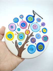 Resim Hayat Ağacı Dekoru 14 Cm Seramik El Yapımı Nazarlık Duvar Dekoru 