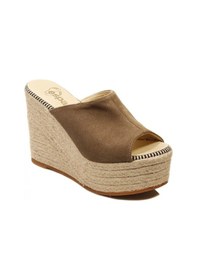 Resim Espadrilles Flash Velour Kahverengi Süet Deri 10 Cm Hasır Tabanlı Dolgu Topuklu Kadın Ayakkabı Kahve Rengi 