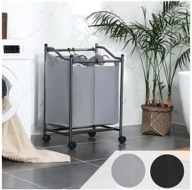 Resim AyrStore Çamaşır Ayırıcı, Tekerlekli ve 2 Bölmeli, Çamaşır Sepeti, Çıkarılabilir Çantalı Çamaşır 