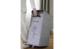 Resim ALAS Kapaklı Çamaşır Sepeti Derili Kompakt -Katlanabilir Dayanıklı 25X40X60 cm 