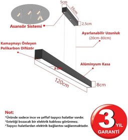 Resim Lineer 120cm SİYAH KASA Ledli Sarkıt Modern Led Avize, Salon, Mutfak, Masa Üstü Avize (4000K (GÜN IŞIĞI)) 