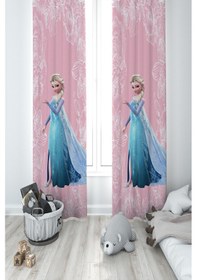 Resim Mekta Home Bebek Ve Çocuk Odası Motifli Elsa Desenli Pembe 2 Kanat Fon Perde 