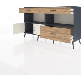 Resim Hyperion Konsol 2 Raflı 3 Çekmeceli 2 Kapaklı 176x44x99 Antrasit- Antrasit-aytaşı/çam 