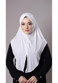 Resim Hürrem Bone Beyaz Pratik Hazır Geçmeli Tesettür Eşarp Sandy Kumaş Yırtmaçlı Düz Hijab 2310 42 