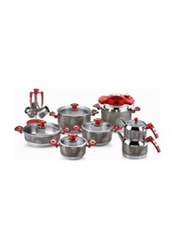 Resim Rd-408 Tiamo 18 Parça Çelik Tencere Seti Kırmızı 