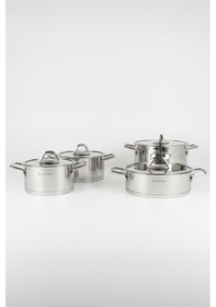 Resim Masterchef 8 Parça Silver Çelik Tencere Seti Lux Flanşlı Sap Çelik 