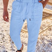 Resim Erkek Casual Pamuk Pantolon, %100 Pamuk, Düz Bacak, Esnek Olmayan, Tek Renk, Bağcıklı Kordonlu Bel, Normal Beden, Dokuma, 230g/m² Kumaş Ağırlığı, İlkbahar/Sonbahar için - Rahat ve Moda 