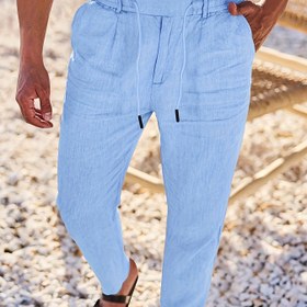 Resim Erkek Casual Pamuk Pantolon, %100 Pamuk, Düz Bacak, Esnek Olmayan, Tek Renk, Bağcıklı Kordonlu Bel, Normal Beden, Dokuma, 230g/m² Kumaş Ağırlığı, İlkbahar/Sonbahar için - Rahat ve Moda 