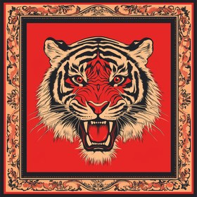 Resim Şık Kedi Başlıklı Şal, Canlı Kırmızı ve Siyah Tasarım - Makinede Yıkanabilir Polyester, Geleneksel Çin Esintili Desenler, Resmi ve Rahat Giyim İçin Mükemmel, Şık Başlık | Geleneksel Tasarım | Dayanıklı Kumaş 