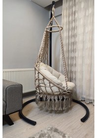 Resim Tek Kişilik Makrome El Örgüsü Salıncak Bej Minderli Mis38002m Bej 