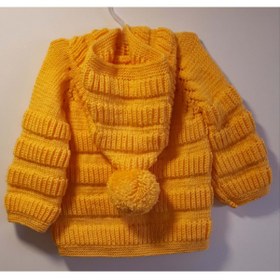 Resim Gümüş Düğme Unisex Bebek Sarı El Örgüsü Bebek Hırkası 