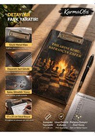 Resim Taşlarını Koru Satranç Temalı Sekreterlik 17x25 Cm A5 Uyumlu Metal Klipsli Dayanıklı Clipboard 