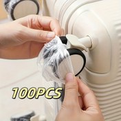 Resim 100 adet Şeffaf Plastik Bagaj Tekerlek Kılıfları, Seyahat Çantaları ve Döner Tekerlekler için Tek Kullanımlık Toz Koruyucular, Kaburga Dokulu Şeffaf Tasarım, Kolay Tanıma, Amerikan Çantaları ve Valizlere Uyar 