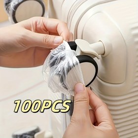Resim 100 adet Şeffaf Plastik Bagaj Tekerlek Kılıfları, Seyahat Çantaları ve Döner Tekerlekler için Tek Kullanımlık Toz Koruyucular, Kaburga Dokulu Şeffaf Tasarım, Kolay Tanıma, Amerikan Çantaları ve Valizlere Uyar 