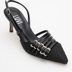 Resim Luvishoes Luvi Shoes Zenith Siyah Hasır Bantlı Tokalı Kadın Topuklu Ayakkabı Siyah 