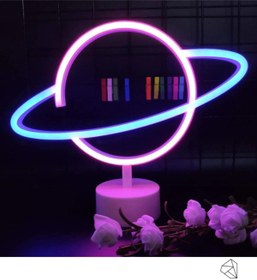Resim Ema Dükkan Gezegen Neon Led Işıklı Usb'li Gece Lambası Pilli Neon Led Işıklı Masa Lambası Dekoratif Aydınlatma 