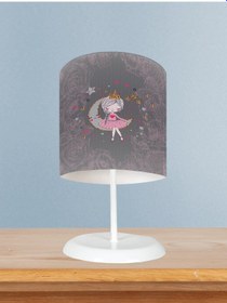 Resim Mekta Home Bebek Ve Çocuk Odası Ayda Oturan Kız Pembe Motifli Gri Abajur 