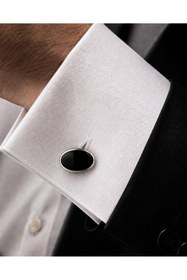 Resim Çıkrık Siyah Düz Oval Kol Düğmesi 