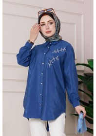 Resim Sevitli Önü İnci Taş İşlemeli Tunik-mavi-4794 Mavi 