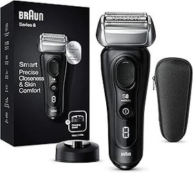 Resim Braun Series 8 erkek tıraş makinesi, 3+1 tıraş başlığı, hassas elektrikli tıraş makinesi ve düzeltici, Sonic teknolojisi ve kontur ayarlı 40° başlık, ıslak ve kuru, 8410s, siyah 