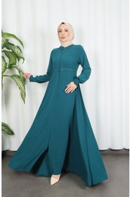Resim HNT Hayrunnisa Tesettür Beli Dantelli Mevlana Ferace Mint Yeşili HNT7011 