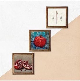 Resim Pinecone Elif, Nar Taş Duvar Tablosu - Ahşap Çerçeveli Taş Tablo - 25x25 cm - 3 Parça Set - Dekoratif Duvar Sanatı - Modern Ev ve Ofis Duvar Dekoru W3-811 