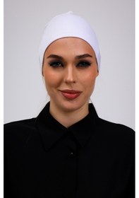 Resim Loggia Düz Dikişsiz Penye Bone Siyah - Kadın Tesettür Bağlamalı İç Bone Beyaz 