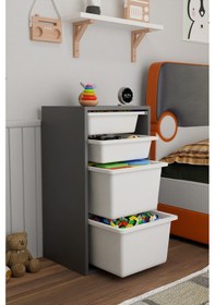 Resim 4 Sepetli Oyuncak Dolabı Çok Amaçlı Oyuncak Dolabı Düzenleyici Organizer Antrasit - Beyaz 