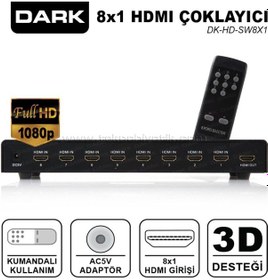 Resim Dark 4K Ve 3D Özellikli 8 Giriş 1 Çıkış Uzaktan Kumandalı Hdmı Sw 
