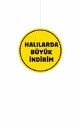 Resim cicigünler Halılarda Büyük Indirim Yazılı Halı Mağaza Dönkartı Sarı Zemin Çift Yön Baskı 
