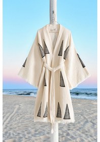 Resim Varol Organik %100 Pamuk Kimono Yaka Sabalık Bornoz Plaj Elbisesi - Piramit - S/m Krem/s/m Krem 